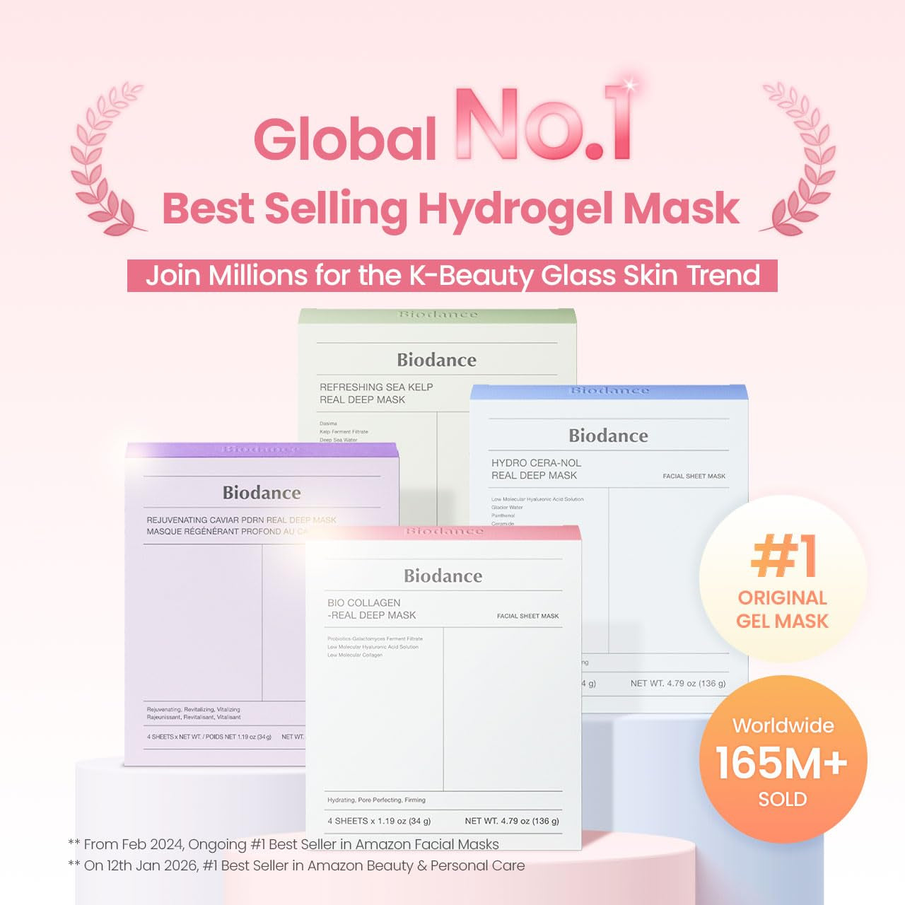 Bio-Collagen Real Deep Mask, Hydrating Overnight Hydrogel Face Mask, Pore Minimizing, Elasticity, Plumping, after Sun Care, Travel Essentials for Women, Korean Skin Care | 1.19Oz(34G) X 4Ea