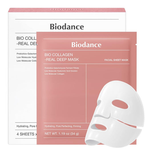 Bio-Collagen Real Deep Mask, Hydrating Overnight Hydrogel Face Mask, Pore Minimizing, Elasticity, Plumping, after Sun Care, Travel Essentials for Women, Korean Skin Care | 1.19Oz(34G) X 4Ea