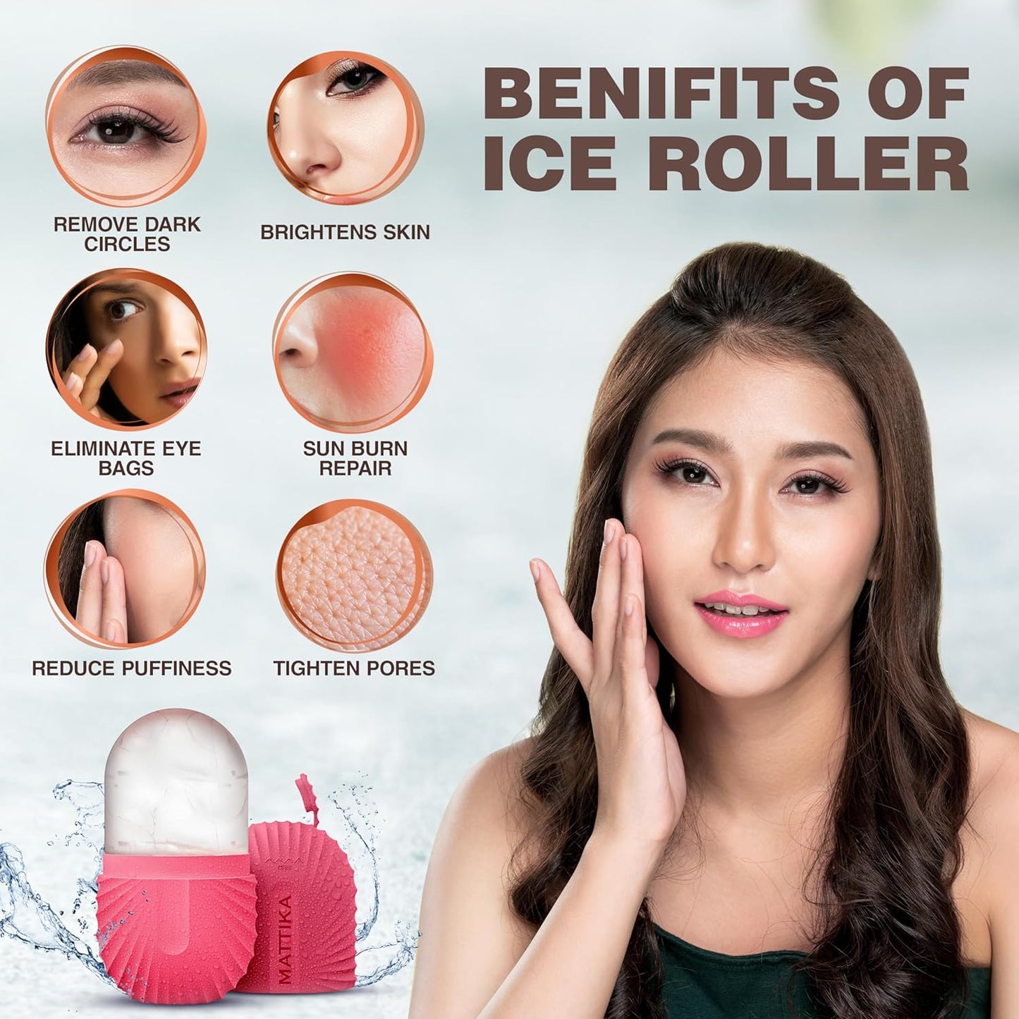 Ice Roller for Face & Eyes – Facial Ice Roller for under Eye Puffiness, Reusable Silicone Ice Face Roller Massager for Skin Tightening, Pore Shrinking & Cooling Skincare Tool (Pink)
