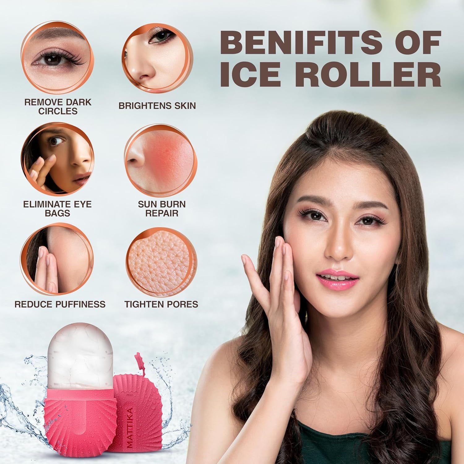 Ice Roller for Face & Eyes – Facial Ice Roller for under Eye Puffiness, Reusable Silicone Ice Face Roller Massager for Skin Tightening, Pore Shrinking & Cooling Skincare Tool (Pink)