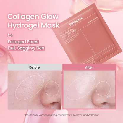 Bio-Collagen Real Deep Mask, Hydrating Overnight Hydrogel Face Mask, Pore Minimizing, Elasticity, Plumping, after Sun Care, Travel Essentials for Women, Korean Skin Care | 1.19Oz(34G) X 4Ea