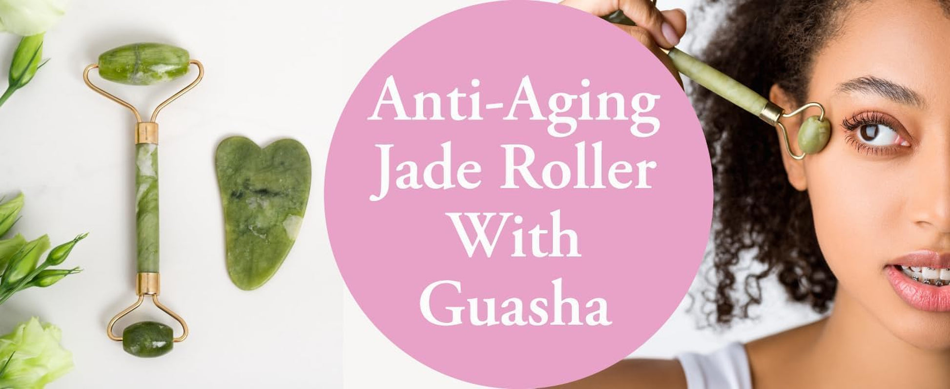 Facial Massager Jade Roller & Gua Sha Tool Natural Himalayan Stone for Face Neck Healing Skin Wrinkles & Serum Application (Jade Roller with Gua Sha)