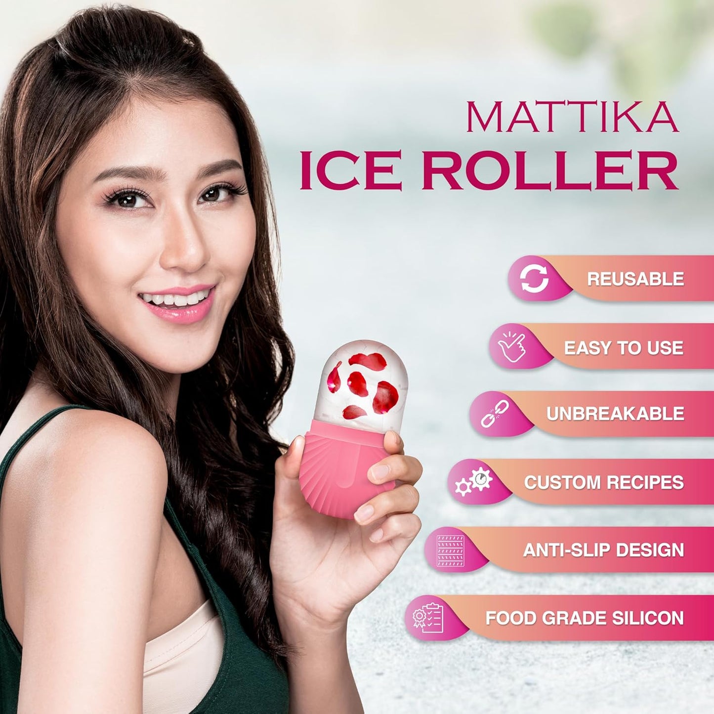 Ice Roller for Face & Eyes – Facial Ice Roller for under Eye Puffiness, Reusable Silicone Ice Face Roller Massager for Skin Tightening, Pore Shrinking & Cooling Skincare Tool (Pink)