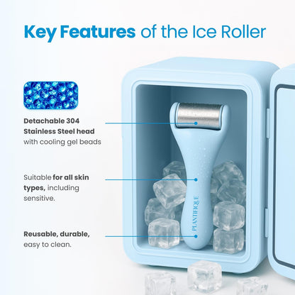 Facial Ice Roller - Puffiness Cryotherapy Skin Care Massage Tool - Stainless Steel Roller for Men & Women - Metal Massager for Face, Eyes and Body