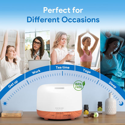 Essential Oil Diffuser for Home, 500ML Aromatherapy Diffuser Humidifier with Remote Control, 7 Color LED Lights, Quiet Cool Mist Diffuser for Bedroom, Living Room, Office (Yellow)