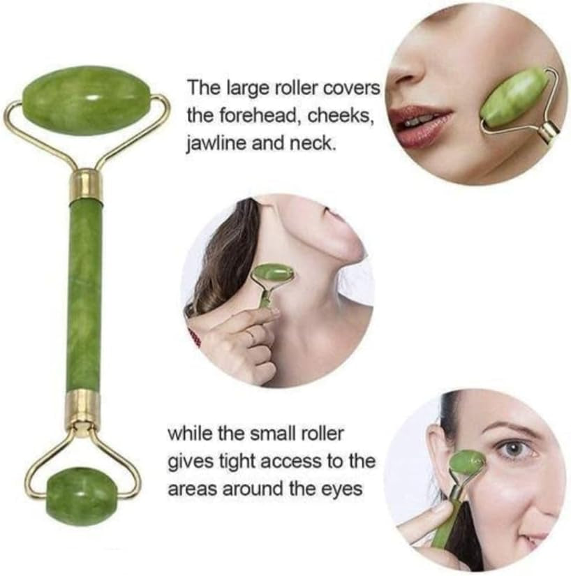 Facial Massager Jade Roller & Gua Sha Tool Natural Himalayan Stone for Face Neck Healing Skin Wrinkles & Serum Application (Jade Roller with Gua Sha)