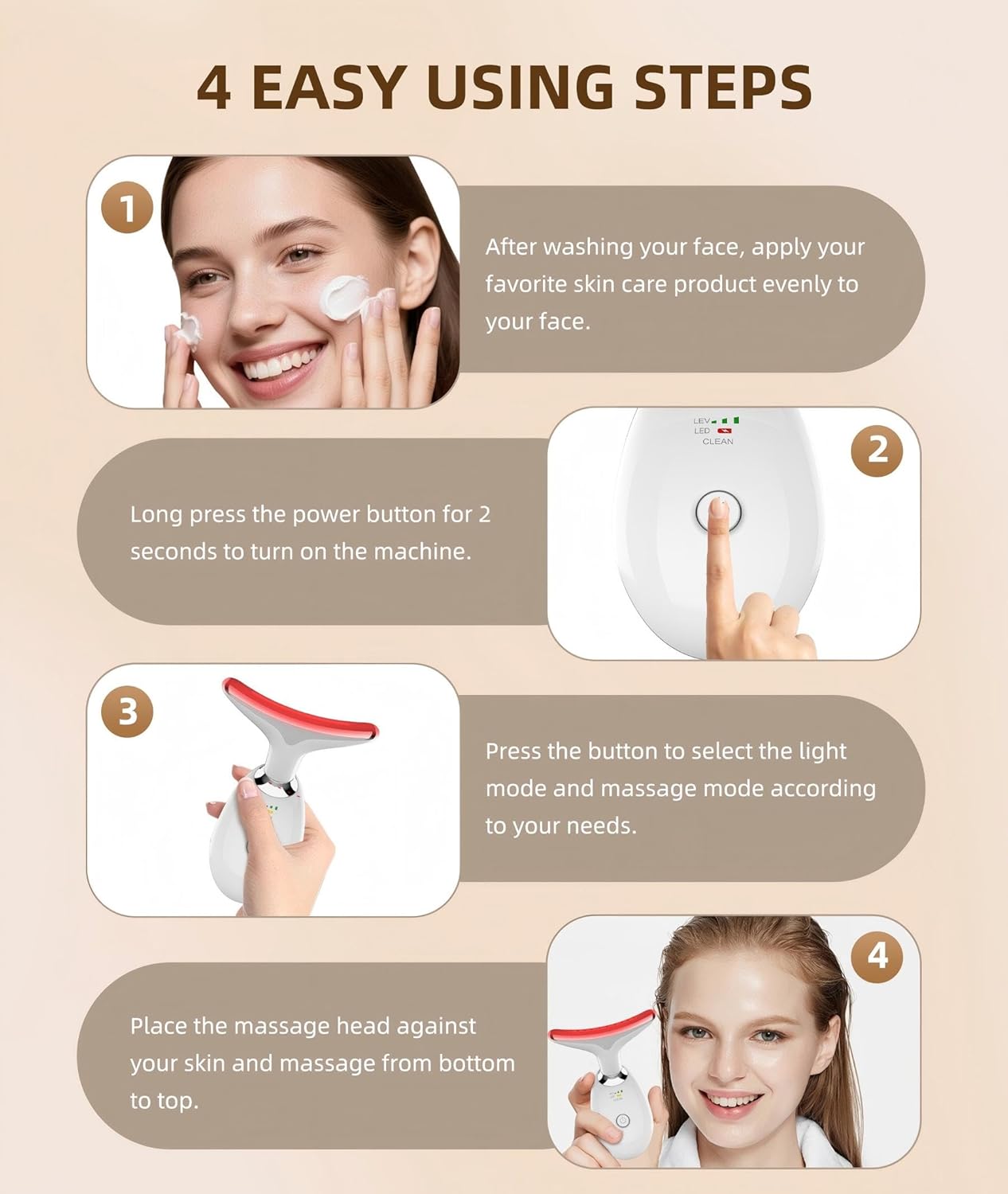7 Color Face and Neck Massager Light Therapy, Red Light Based Facial Massager for Skin Care, Smoothing, Firming (White)