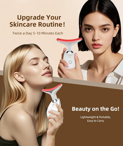 7 Color Face and Neck Massager Light Therapy, Red Light Based Facial Massager for Skin Care, Smoothing, Firming (White)