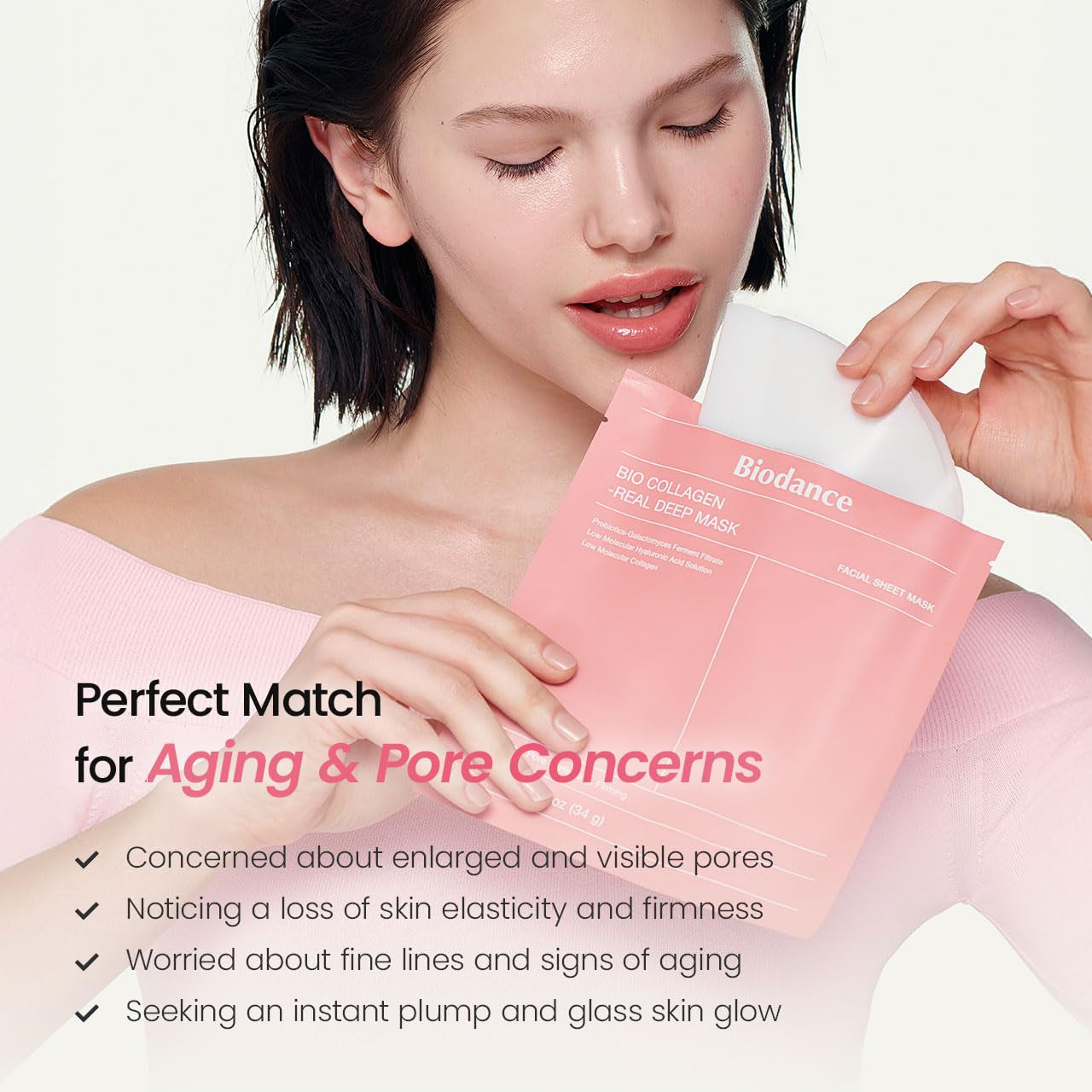 Bio-Collagen Real Deep Mask, Hydrating Overnight Hydrogel Face Mask, Pore Minimizing, Elasticity, Plumping, after Sun Care, Travel Essentials for Women, Korean Skin Care | 1.19Oz(34G) X 4Ea