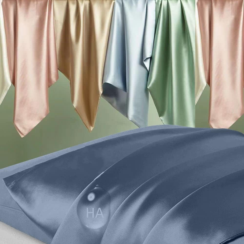 Silk Pillowcase for Hair and Skin, Mulberry Silk Pillow Cases Standard Size, anti Acne Cooling Sleep Both Sides Natural Silk Satin Pillow Covers with Hidden Zipper, Gifts for Women Men, Ash Blue