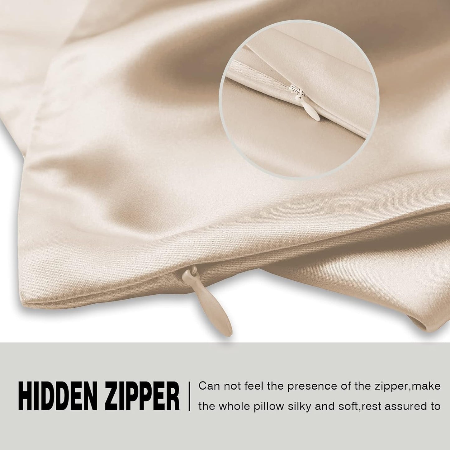 Mulberry Silk Pillowcase for Hair and Skin Standard Size 20"X 26" Pillow Case with Hidden Zipper Soft Breathable Smooth Cooling Silk Pillow Covers for Sleeping (Champagne,Standard,1Pcs)