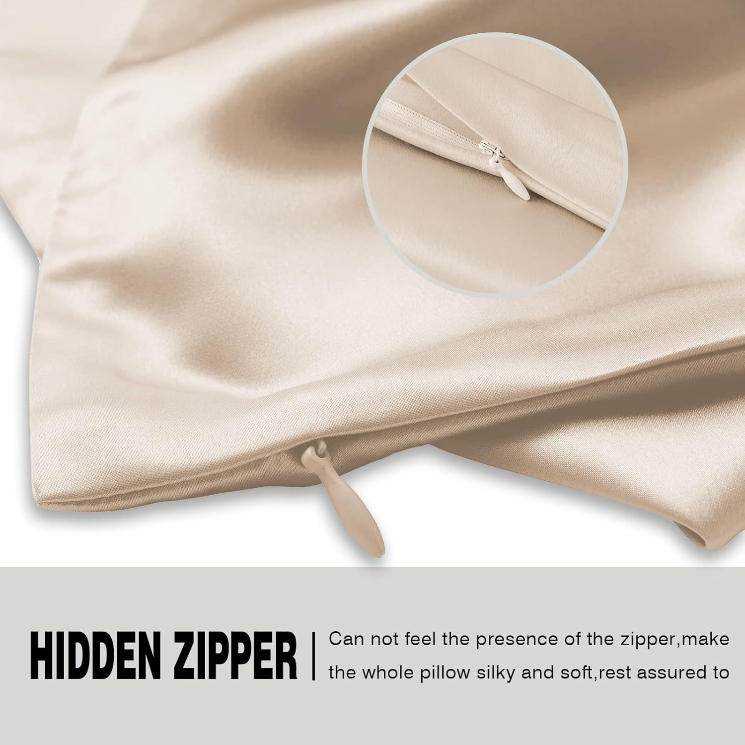 Mulberry Silk Pillowcase for Hair and Skin Standard Size 20"X 26" Pillow Case with Hidden Zipper Soft Breathable Smooth Cooling Silk Pillow Covers for Sleeping (Champagne,Standard,1Pcs)