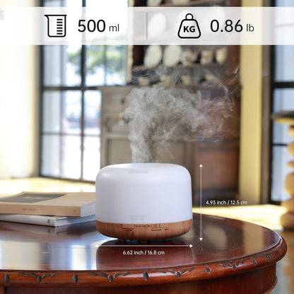Essential Oil Diffuser for Home, 500ML Aromatherapy Diffuser Humidifier with Remote Control, 7 Color LED Lights, Quiet Cool Mist Diffuser for Bedroom, Living Room, Office (Yellow)