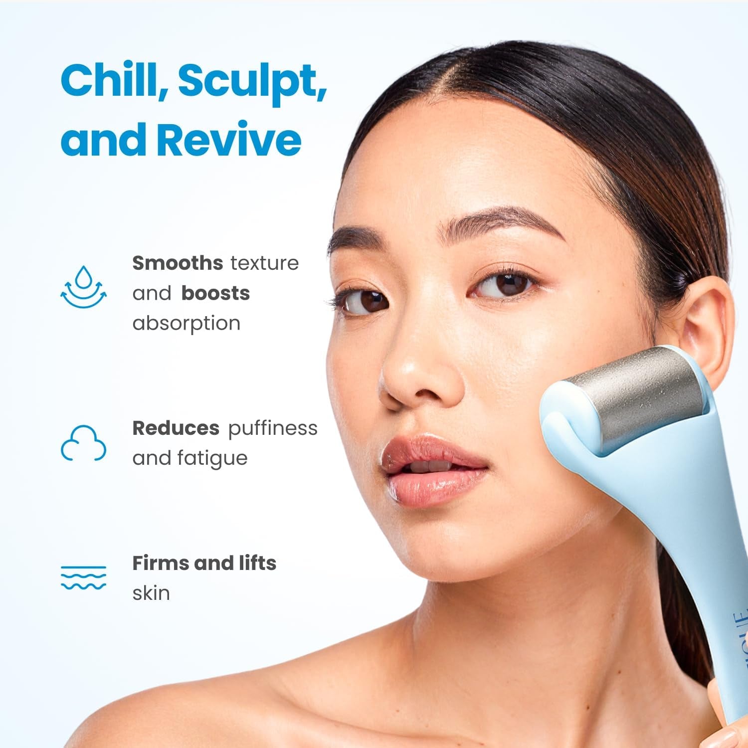 Facial Ice Roller - Puffiness Cryotherapy Skin Care Massage Tool - Stainless Steel Roller for Men & Women - Metal Massager for Face, Eyes and Body