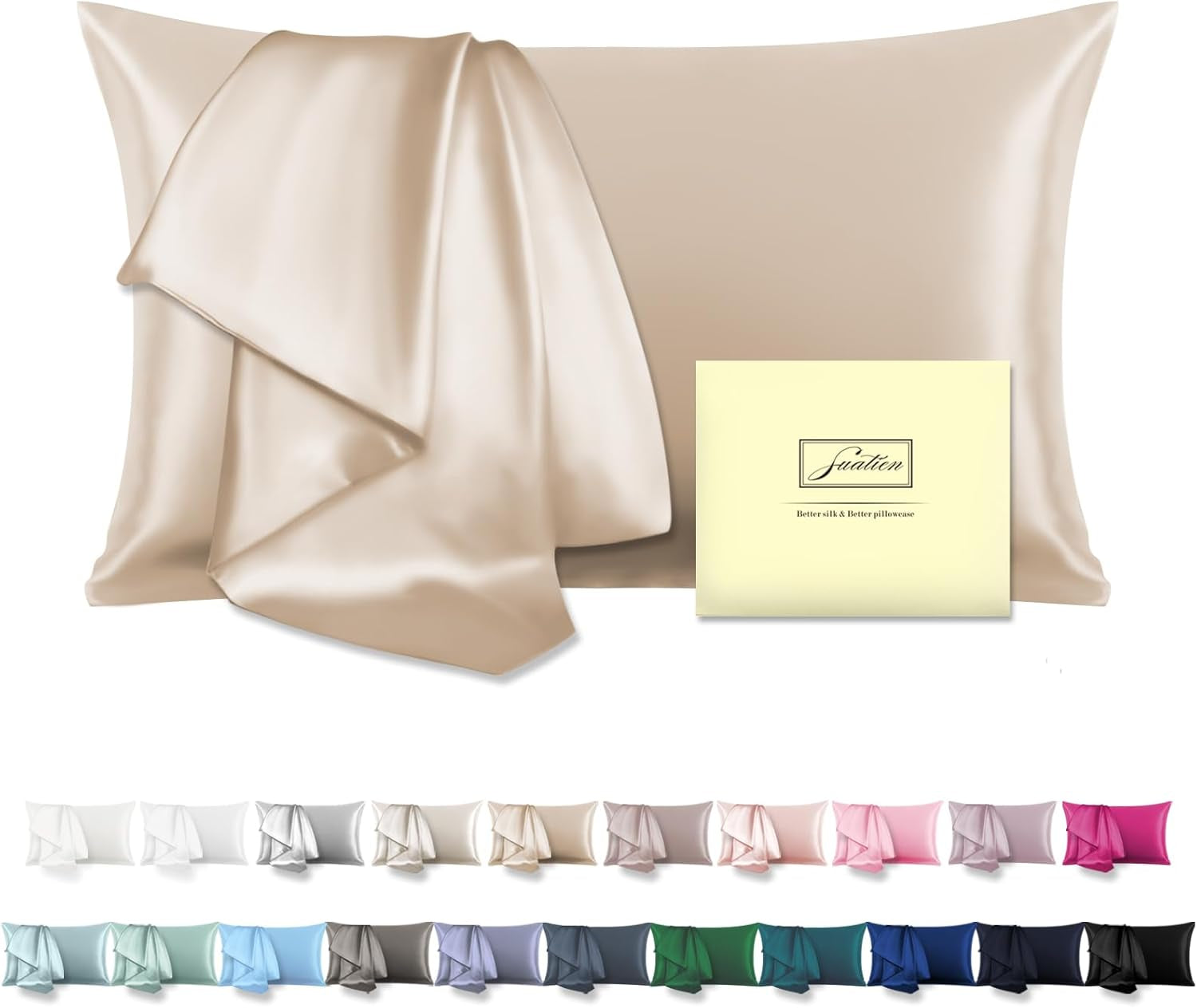 Mulberry Silk Pillowcase for Hair and Skin Standard Size 20"X 26" Pillow Case with Hidden Zipper Soft Breathable Smooth Cooling Silk Pillow Covers for Sleeping (Champagne,Standard,1Pcs)