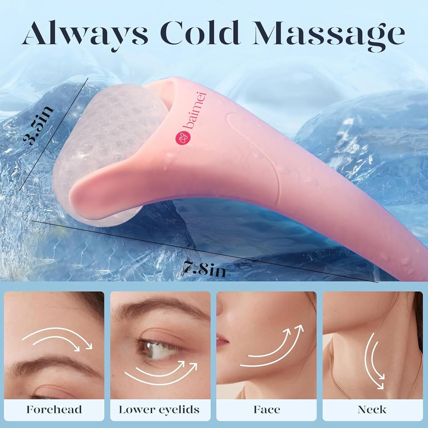 Icyme Ice Roller for Face and Gua Sha Facial Tool Set, Ice Face Roller Reduces Puffiness Relieves Migraines Skin Care Tools, Self Care for Women - Pink