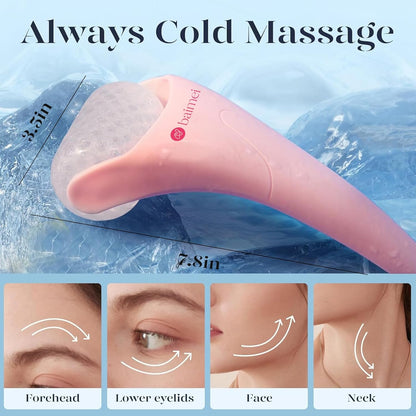 Icyme Ice Roller for Face and Gua Sha Facial Tool Set, Ice Face Roller Reduces Puffiness Relieves Migraines Skin Care Tools, Self Care for Women - Pink
