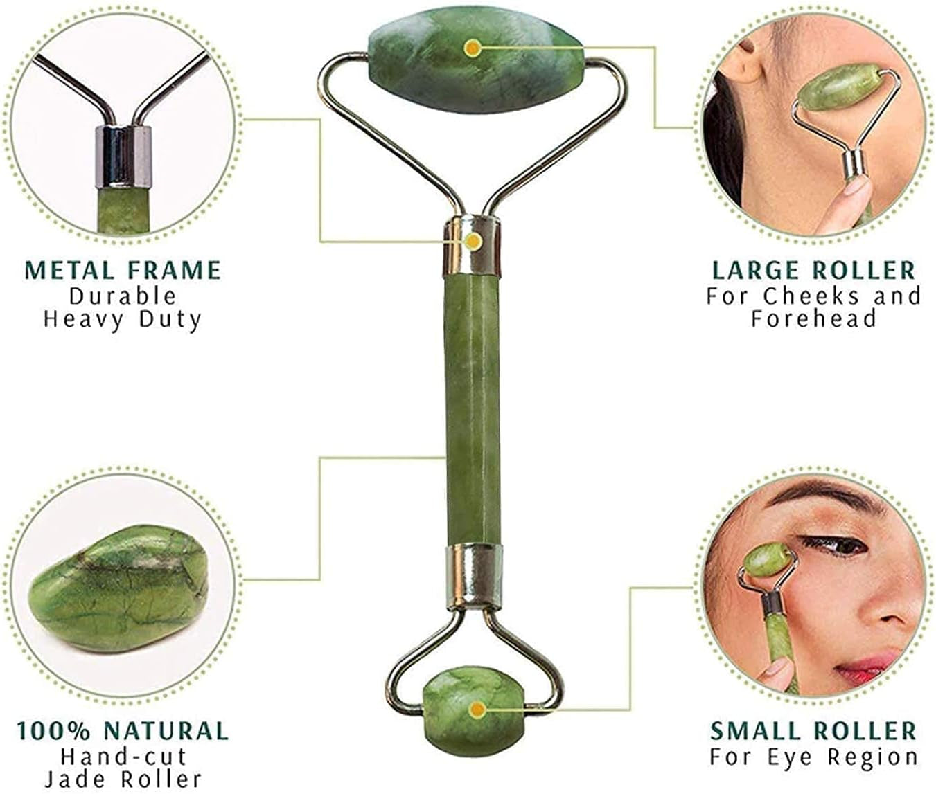 Facial Massager Jade Roller & Gua Sha Tool Natural Himalayan Stone for Face Neck Healing Skin Wrinkles & Serum Application (Jade Roller with Gua Sha)