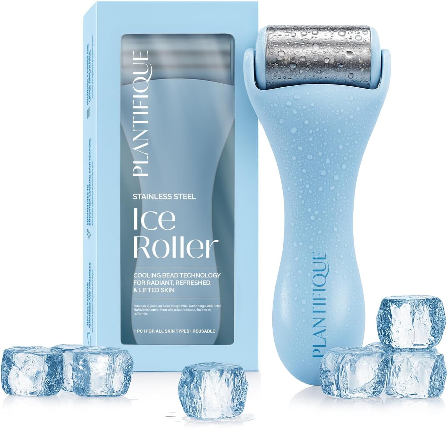 Facial Ice Roller - Puffiness Cryotherapy Skin Care Massage Tool - Stainless Steel Roller for Men & Women - Metal Massager for Face, Eyes and Body
